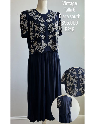 Vestido Plaza South Color Azul Y Perlas Tejida