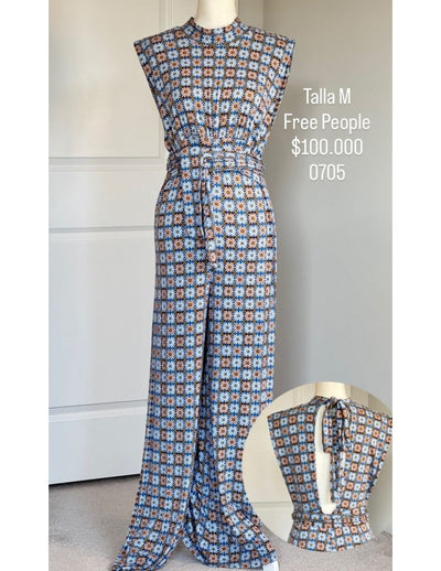 Enterizo Free People Color Azul Café Cuadros