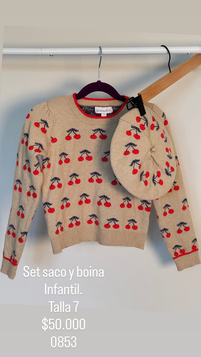 Set Buso Y Boina Blossom Blvd Color Crema Con Cerezas
