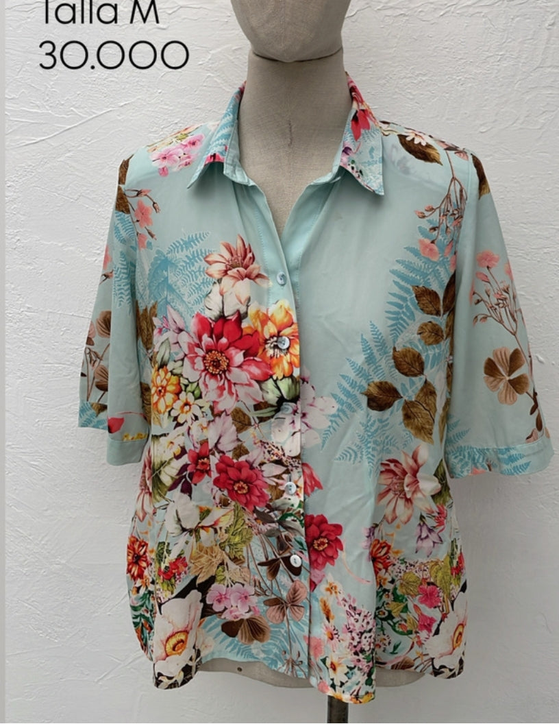 Camisa Na Color Azul Estampada