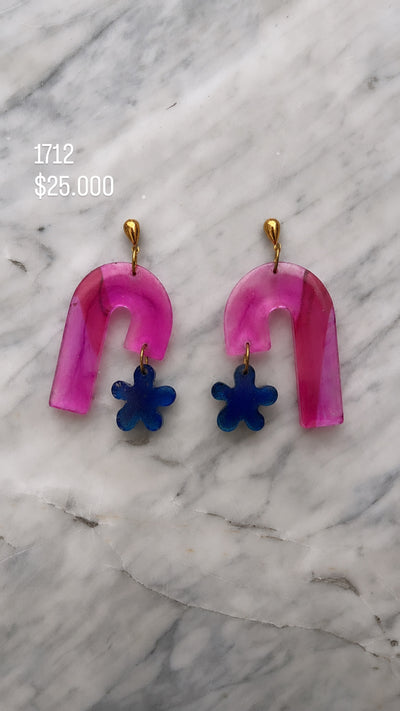 Aretes Ad Color Fucsia/Flor