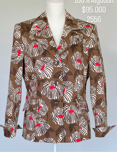 Chaqueta Evan Picone Color Café Con Hojas