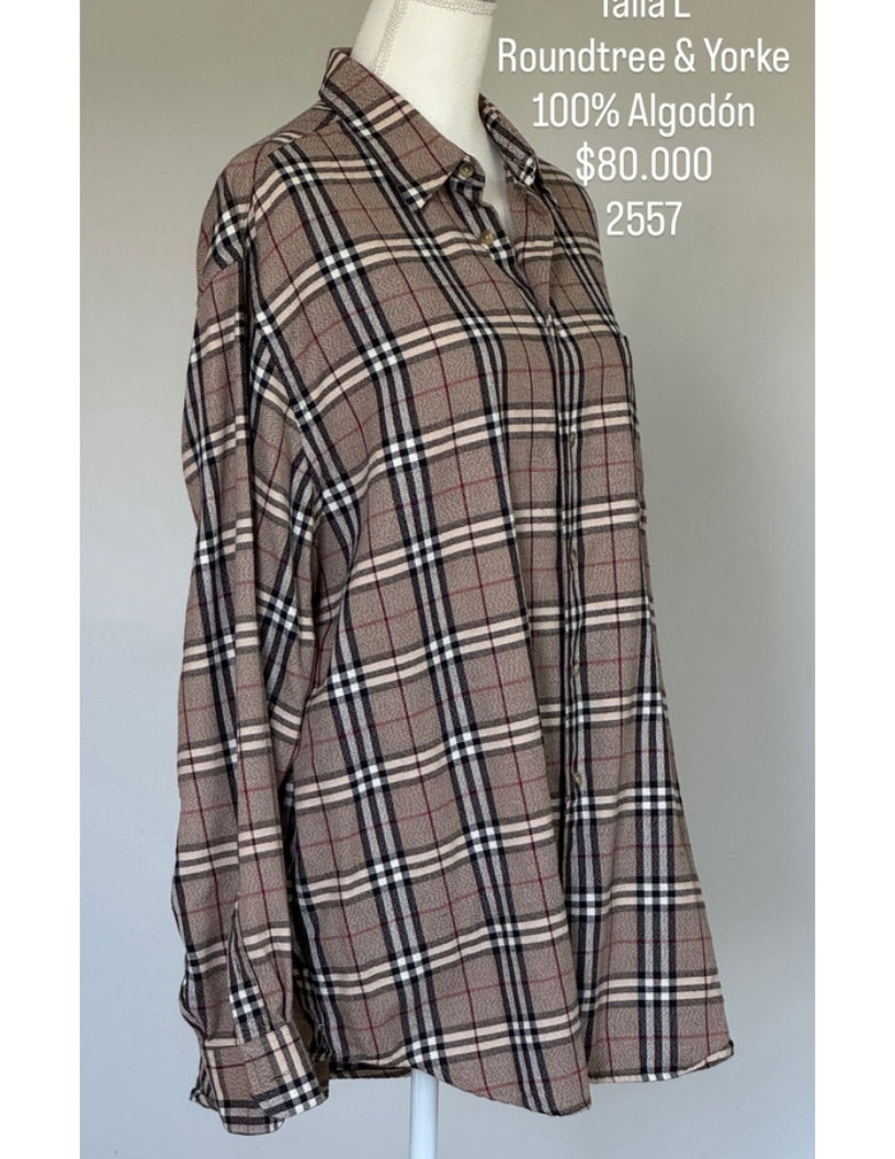 Camisa Roundtree & Yorke Color Cuadros Cafe