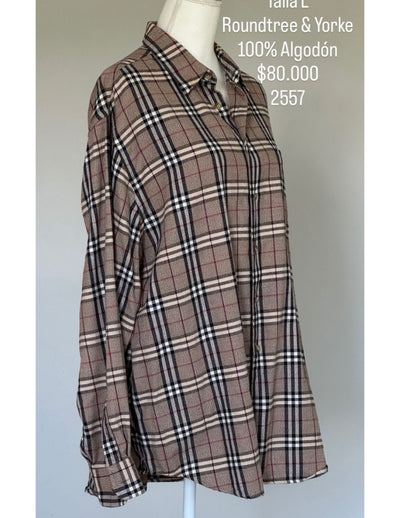 Camisa Roundtree & Yorke Color Cuadros Cafe