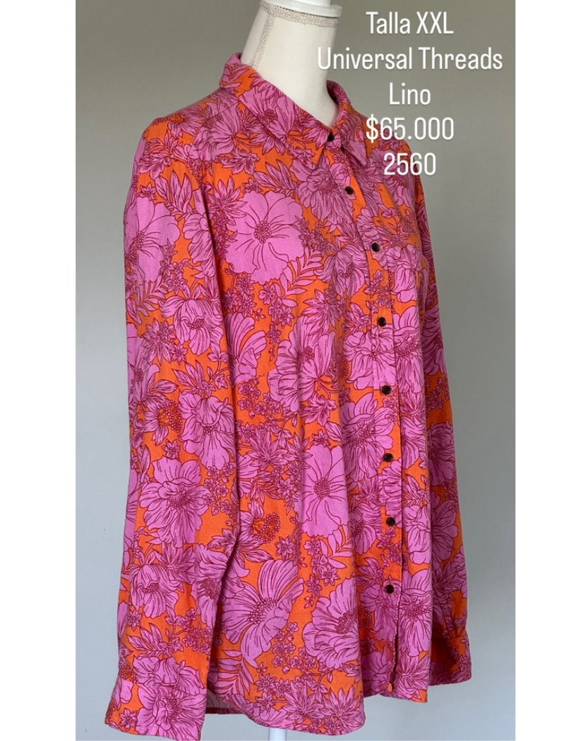Camisa Universal Threads Color Rosa Con Hojas