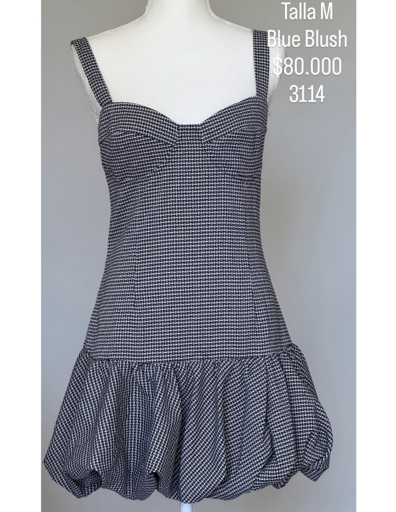 Vestido Blue Blush Color Gallineto Negro Blanco