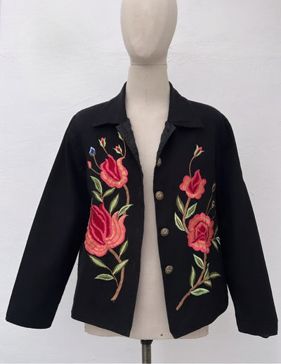 Chaqueta Alex Kim Color Negro Bordado Flores