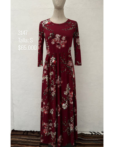 Vestido  Color Vino Con Flores