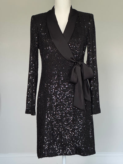 Vestido Tahari Color Negro Lentejuelas